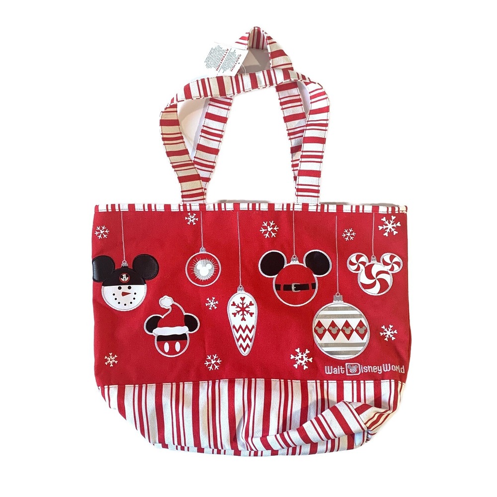 Disney Parks WDW Christmas Ornaments Red White Canvas Tote Bag *Tiny Stains Back